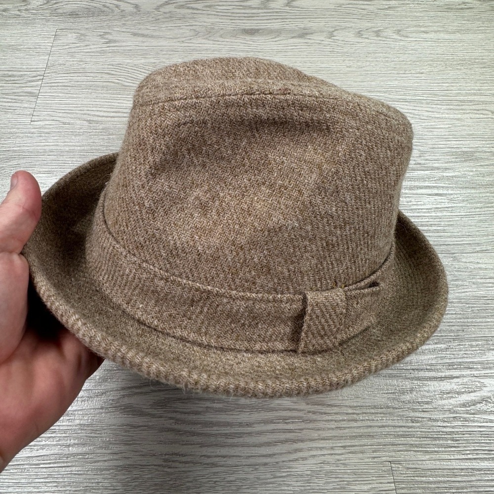 Dobbs‎ Euclid Men's Fedora Hat Size 7 1/4 Brown Herringbone Wool Blend - Picture 2 of 6